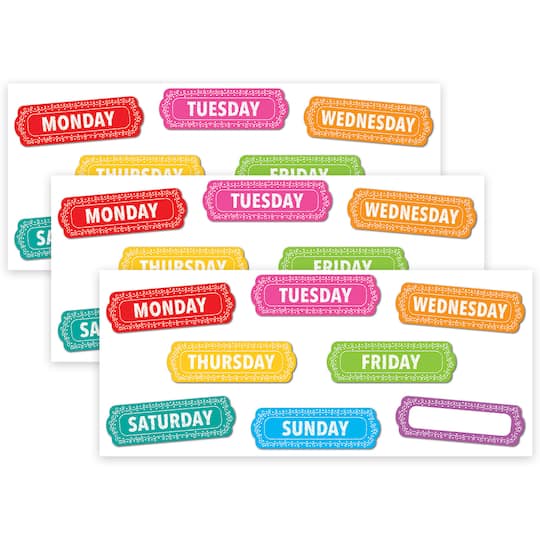 Ashley Productions Days of the Week Magnetic Die-Cut Timesavers &#x26; Labels, 3 Packs of 8